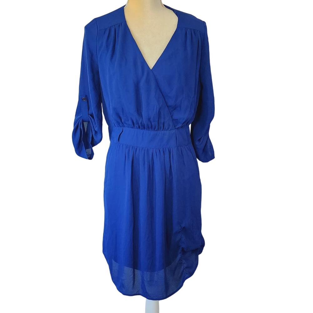 Dr. 2  adjustable roll tab sleeves Lined Navy Blue Midi Dress Size Medium